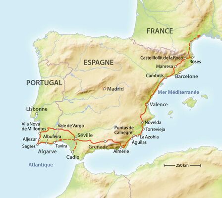 Route le Portugal et l’Espagne
